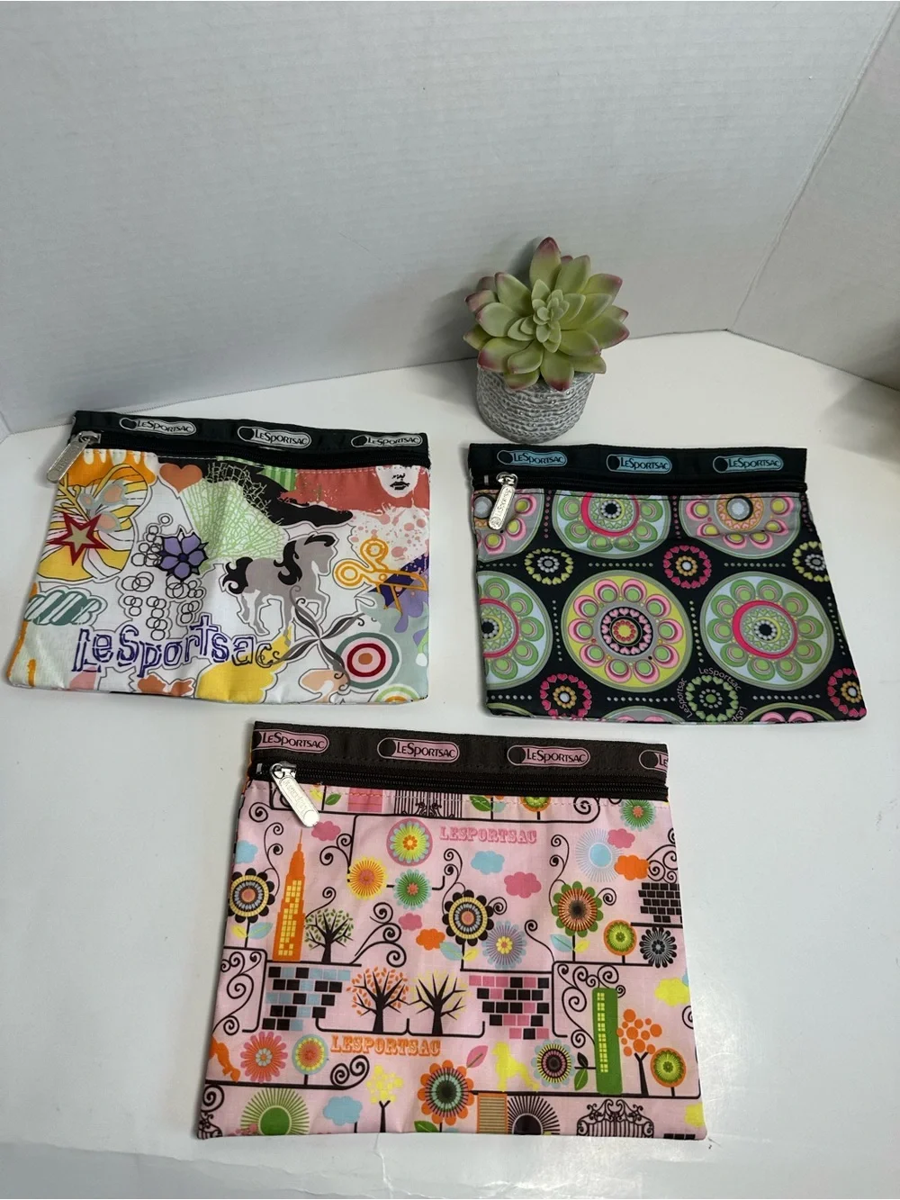 Lesportsac Colorful Patterned Bandana Set - Pink, Black, Green, Yellow